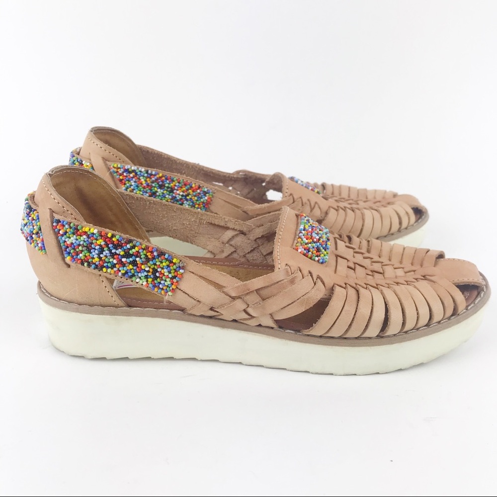 XHanab Mexican Leather Beaded Platform Huaraches